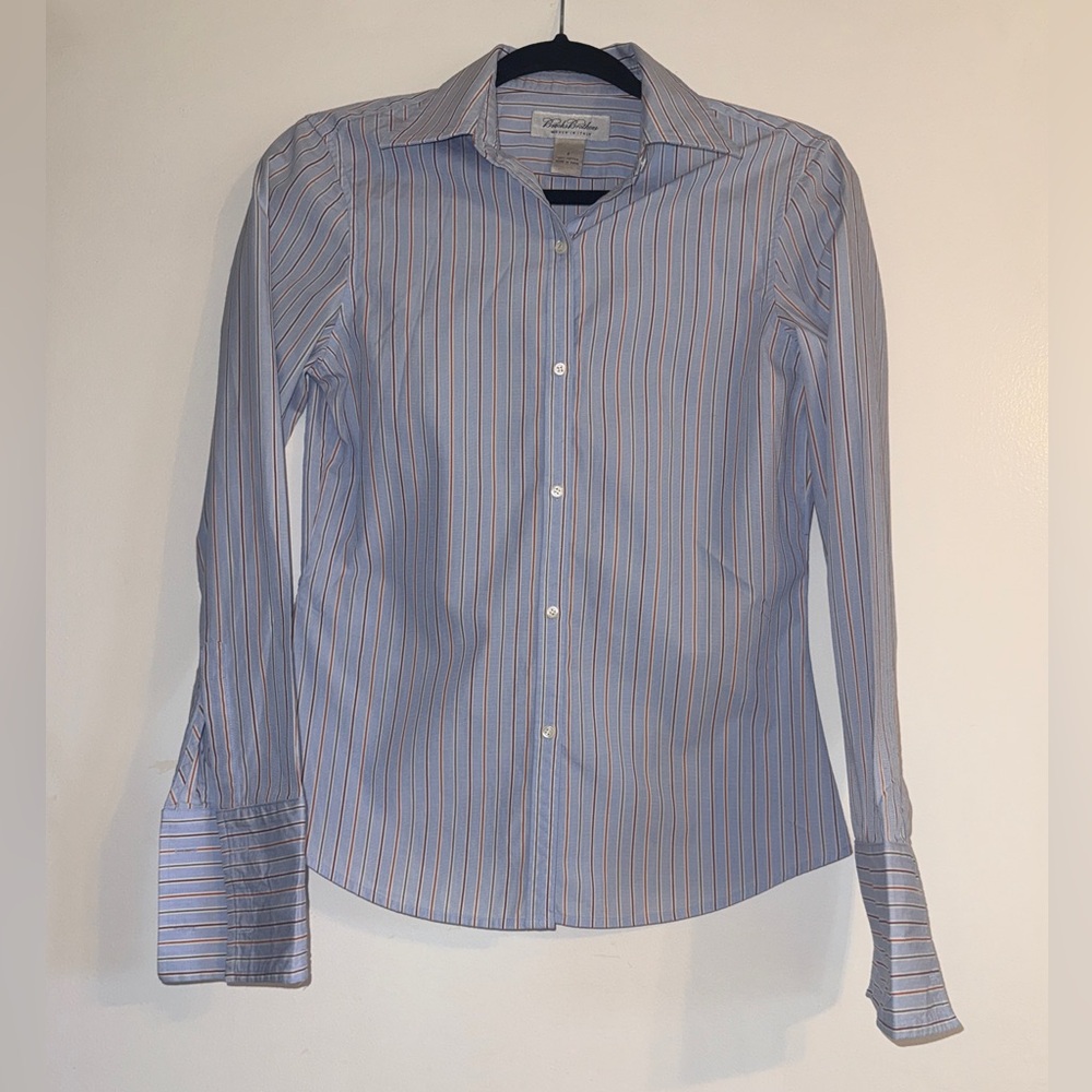 BROOKS BROTHERS Striped Button Down Shirt SIZE: 2